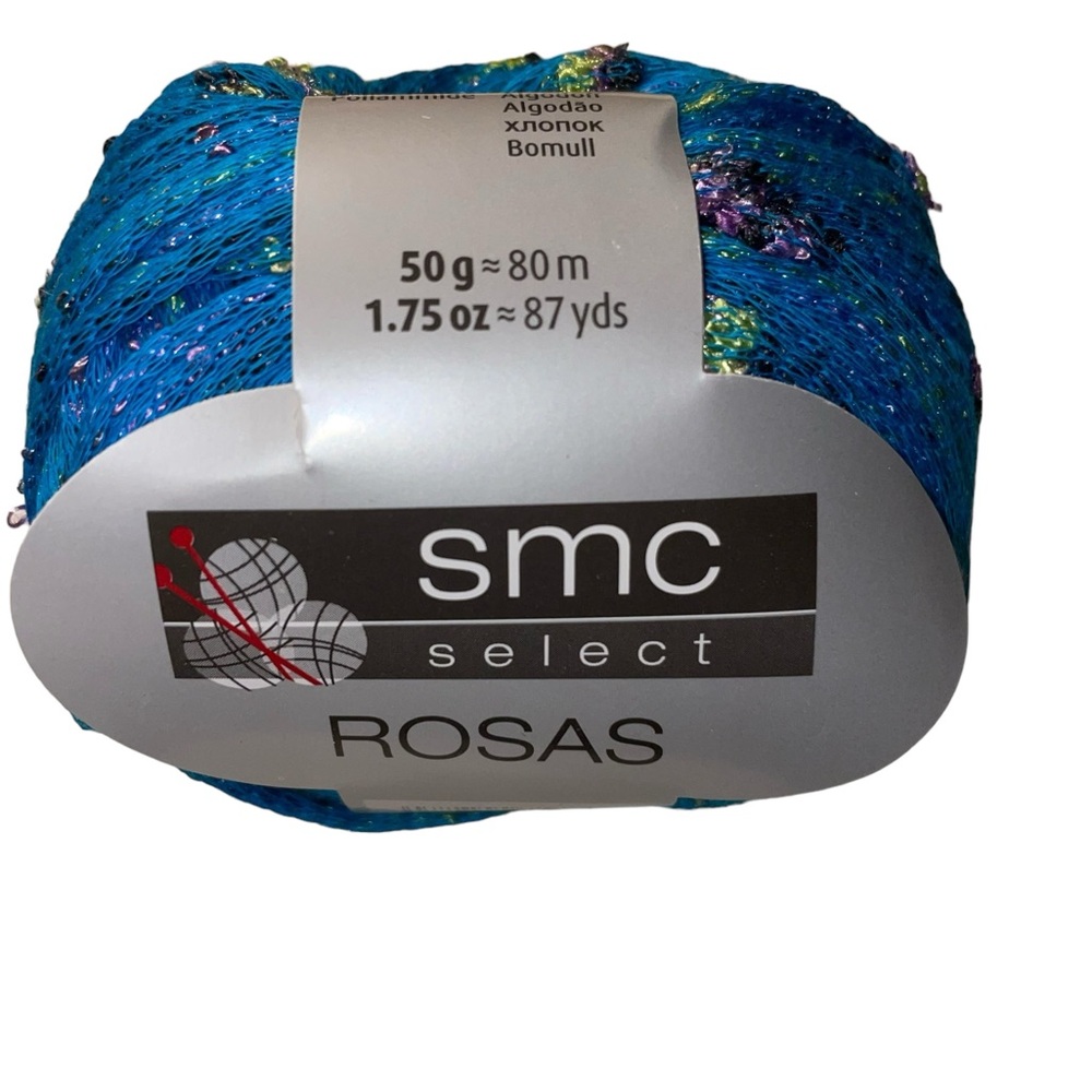 SMC Select Rosas Flower Detail Worsted Cotton Blend Yarn Blue Green